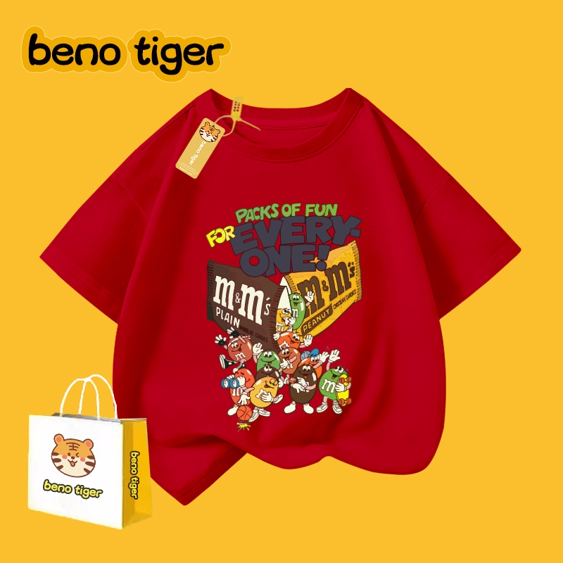 รุ่นใหม่ปี 2025！BenoTigerเสื้อยืดเด็ก ผ้าคอตตอน น่ารักการ์ตูน เสื้อยืดคอกลม เหมาะสำหรับเด็กอายุ 2-14 ปี