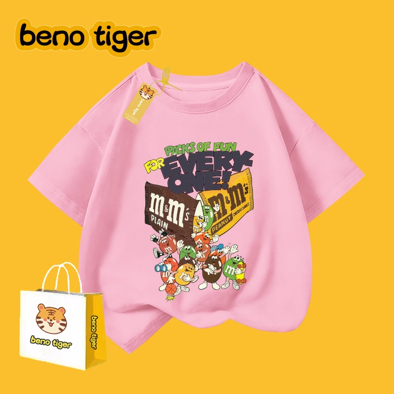 รุ่นใหม่ปี 2025！BenoTigerเสื้อยืดเด็ก ผ้าคอตตอน น่ารักการ์ตูน เสื้อยืดคอกลม เหมาะสำหรับเด็กอายุ 2-14 ปี