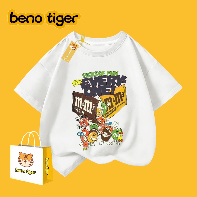 รุ่นใหม่ปี 2025！BenoTigerเสื้อยืดเด็ก ผ้าคอตตอน น่ารักการ์ตูน เสื้อยืดคอกลม เหมาะสำหรับเด็กอายุ 2-14 ปี