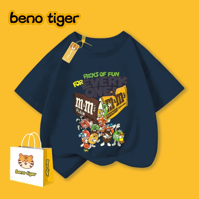 รุ่นใหม่ปี 2025！BenoTigerเสื้อยืดเด็ก ผ้าคอตตอน น่ารักการ์ตูน เสื้อยืดคอกลม เหมาะสำหรับเด็กอายุ 2-14 ปี