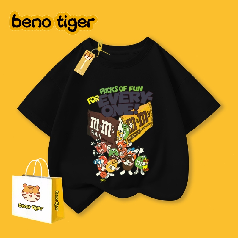 รุ่นใหม่ปี 2025！BenoTigerเสื้อยืดเด็ก ผ้าคอตตอน น่ารักการ์ตูน เสื้อยืดคอกลม เหมาะสำหรับเด็กอายุ 2-14 ปี