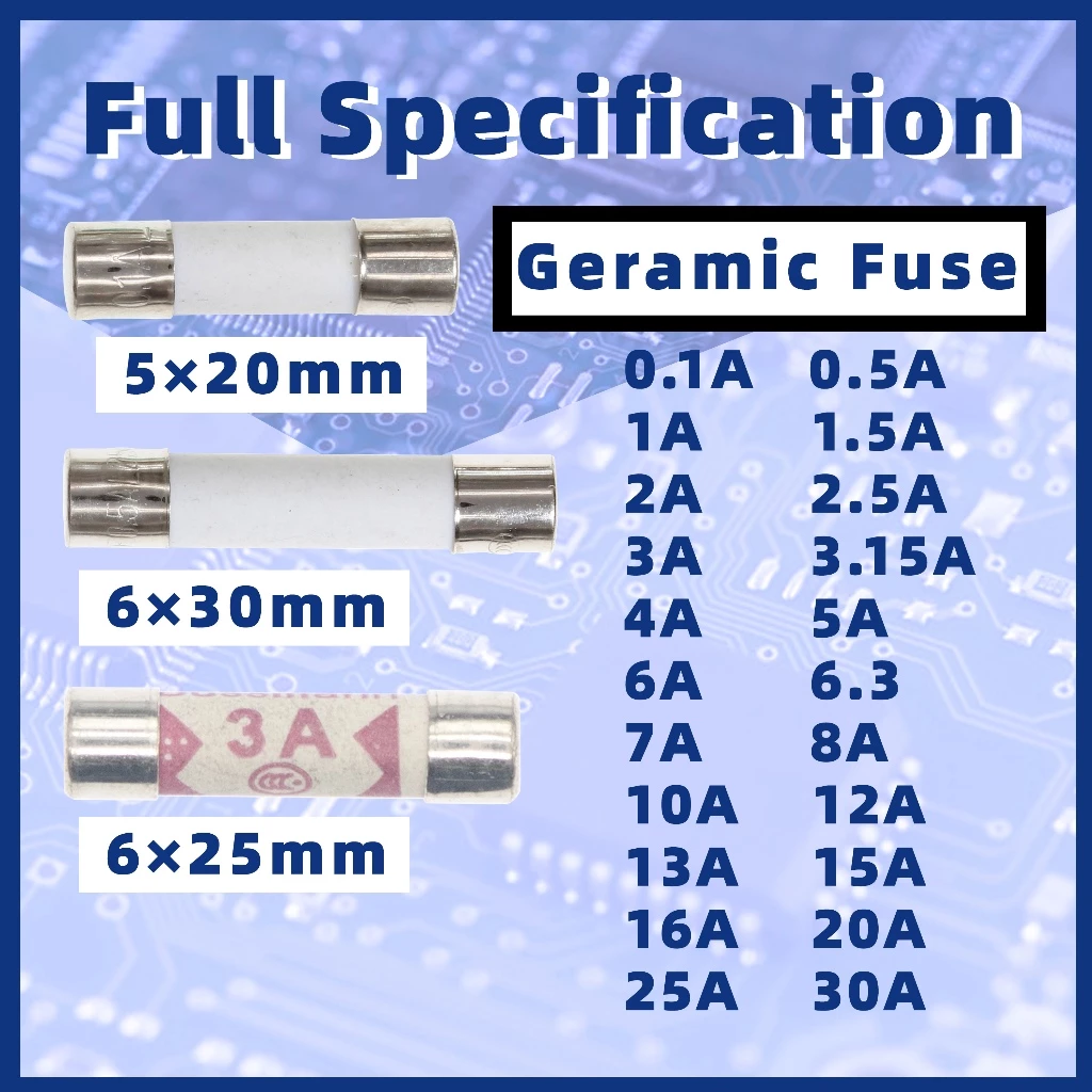 5 * 20 มม.6 * 30 มม.6 * 25 มม.250V ฟิวส์เซรามิคหลอดฟิวส์ BS1362 0.1A 1A 1.5A 2A 2.5A 3A 3.15A 4A 5A 6A 6.3A 8A 10A 12A 13A 15A 16A 20A 20A 30A 6A 6A 25x20A 6A 30A 6A 6A 6A 30A 6A 25x20A 30A 30A 6A 6A 6A 6A 30A
