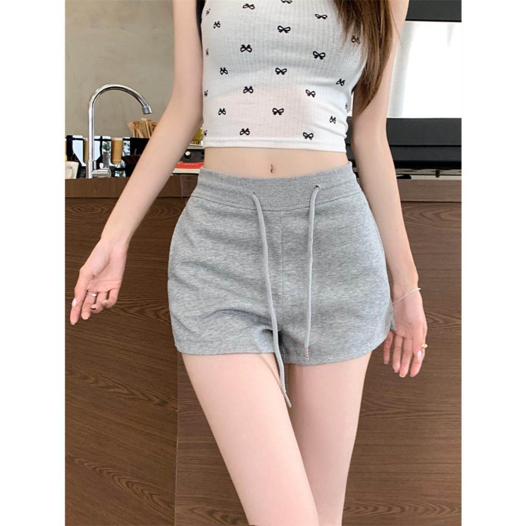 พร้อมส่ง ,กางเกงขาสั้นใส่สบายสไตล์เกาหลี ,เชือกรูด กางเกงขาสั้นสไตล์ลําลองสําหรับผู้หญิง