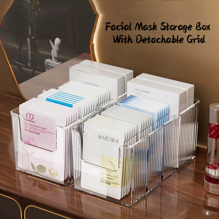 กล่องเก็บมาส์กหน้าพร้อมโต๊ะเครื่องแป้งตารางที่ถอดออกได้ Desktop Skincare Organizer Multi-Functional ความจุขนาดใหญ่การจําแนกแต่งหน้า