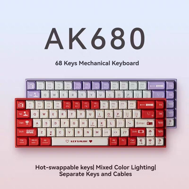 [AJAZZ] AK680 คีย์บอร์ดแบบมีสาย 87 คีย์ Dual Keycap Hot Plug-In คีย์บอร์ดเกมของขวัญสําหรับแฟน