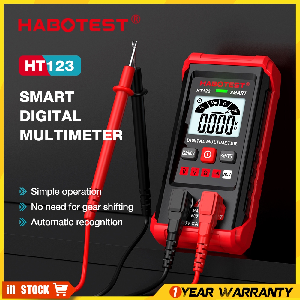 Habotest HT123 มัลติมิเตอร์แบบดิจิตอล 600V AC/DC 2000 นับการป้องกันไวรัสสูงสมาร์ท
