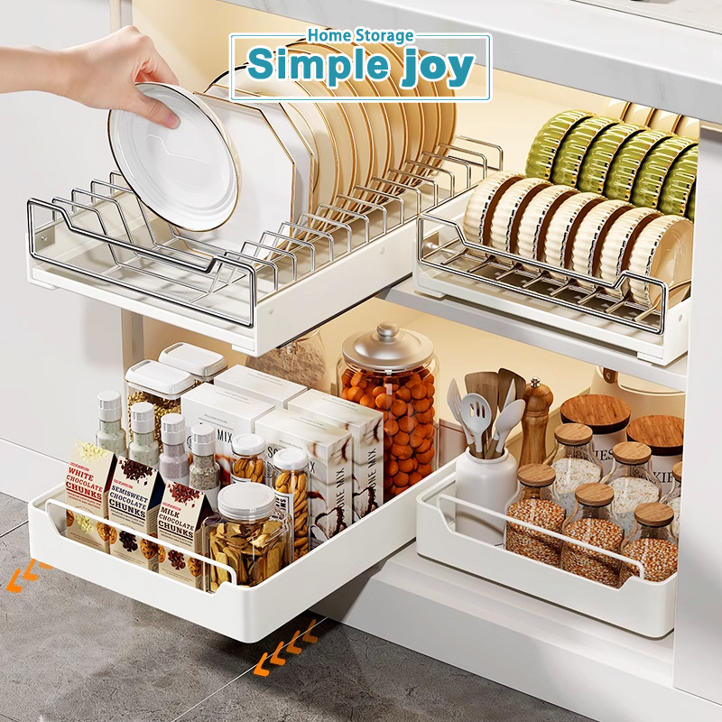 Simplejoy ชั้นวางจานสแตนเลส 304 แบบดึงลิ้นชัก เพิ่มพื้นที่จัดเก็บในครัว