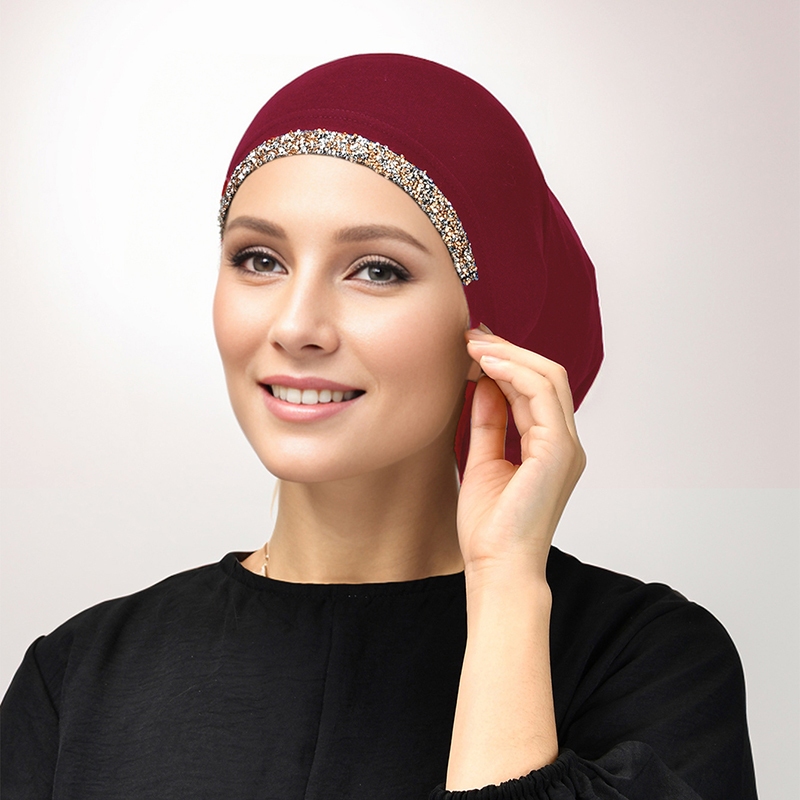 Lovosme หมวกหลอดเพชรด้านในฮิญาบสีทึบยืดหยุ่นเจอร์ซีย์ผ้าฝ้ายฮิญาบทันทีมุสลิมฮิญาบ อันเดอร์แคป ตุดุง