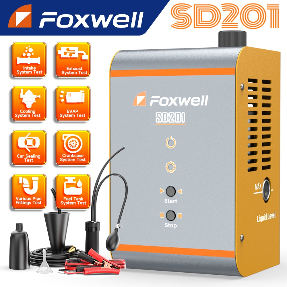 Foxwell SD201 เครื่องตรวจจับการรั่วไหลของควัน เครื่องตรวจจับควัน EVAP เครื่องมือวิเคราะห์การรั่วของสูญญากาศ สำหรับรถยนต์ทุกระบบ ราคา ถูกที่สุด ดีลบีเคเค