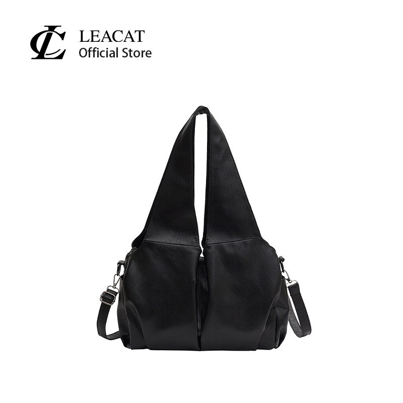 Leacat กระเป๋าความจุขนาดใหญ่กระเป๋าสะพายไหล่พื้นผิวนุ่มสบาย ๆ กระเป๋าโท้ตย้อนยุคกระเป๋าสะพายข้างกระเป๋าผู้หญิง ราคาถูก Shopee Lazada