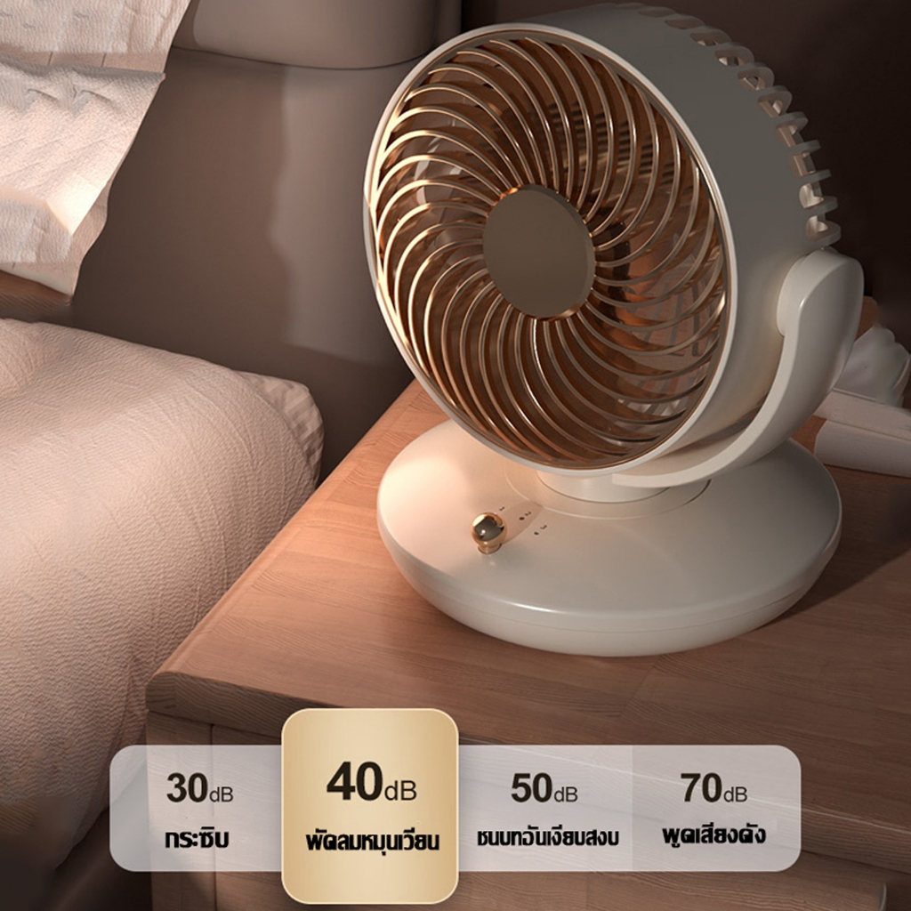 พัดลมแคมป์ปิ้ง พัดลมตั้งโต๊ะแบบพกพา ชาร์จ USB 10000mAh แบตเตอรี่ขนาดใหญ่ 3 ความเร็วพัดลมสั่นอัตโนมัติพัดลมตั้งโต๊ะเงียบลมแรง - รูปที่ 3