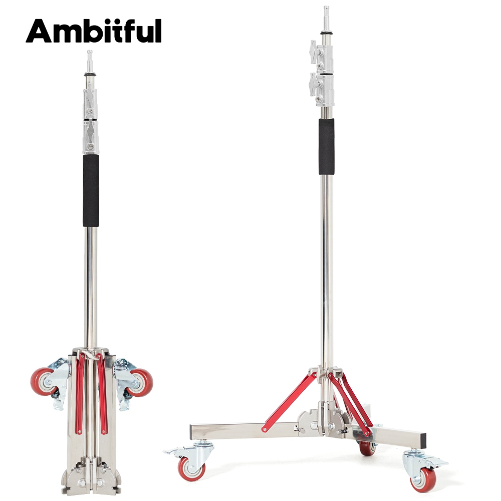 Ambitful AS-300 ขาตั้งไฟสแตนเลสสําหรับงานหนัก 3 ม. แท่นชาร์จแบบมีล้อ 20 กก. สําหรับแฟลช การถ่ายภาพที่มีความเข้มสูง