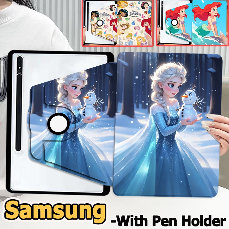 เคสฝาพับ ซัมซุง Tab case For Samsung Galaxy Tab S7 S8 S9 S6 lite S10+ S7FE S9FE S9FE+ A8 A9 A9+ Galaxy Tab S8+ S9+ S7+ A7 lite เคสหมุนได้360 Case Samsung Elsa / Ariel เคส Galaxy