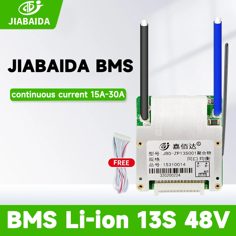 Jbd BMS 13S 48V Li-Ion 3.7V แบตเตอรี่ลิเธียม JIABAIDA BMS 15A 20A 25A 30A Common Balance BMS