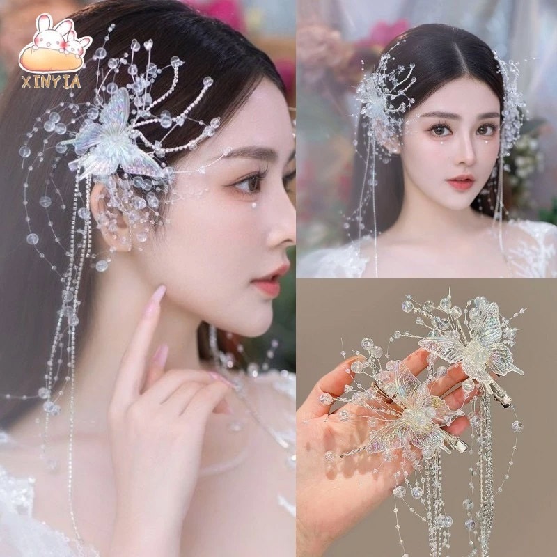 กิ๊บติดผมลายผีเสื้อสีขาวดอกไม้คริสตัลสำหรับตกแต่งผมออกงานเครื่องประดับผมแฟชั่นสําหรับผู้หญิง.xinyia.th