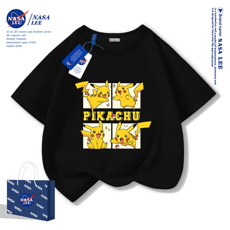 NASA เสื้อยืดแขนสั้นฤดูร้อนสไตล์อเมริกัน สำหรับเด็ก รุ่นใหม่ปี 2025 ผ้าคอตตอนนุ่มสบาย ลายพิคาชู
