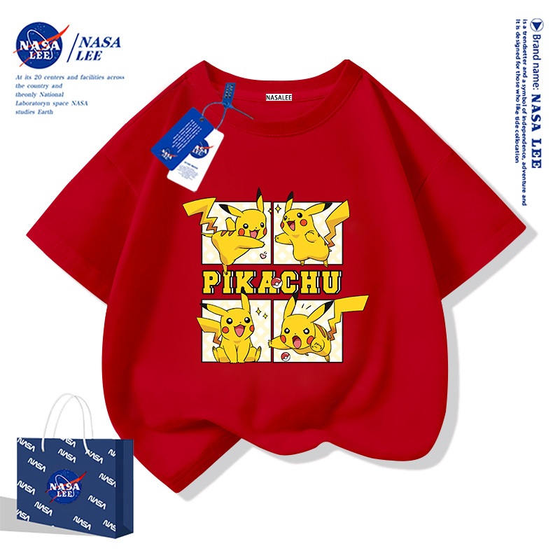 NASA เสื้อยืดแขนสั้นฤดูร้อนสไตล์อเมริกัน สำหรับเด็ก รุ่นใหม่ปี 2025 ผ้าคอตตอนนุ่มสบาย ลายพิคาชู