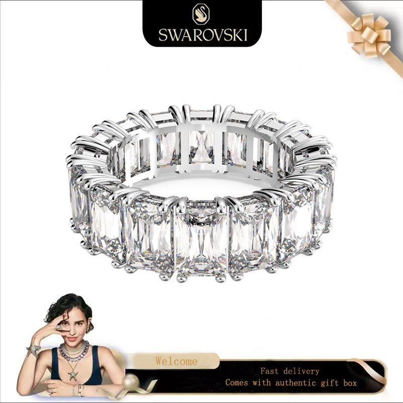 Swarovski (ใหม่)แหวนแฟชั่น S925 เงินสเตอร์ลิงคริสตัลสีขาวอัญมณี Vittore แหวนกว้างของขวัญวันวาเลนไทน์ของขวัญวันเกิด