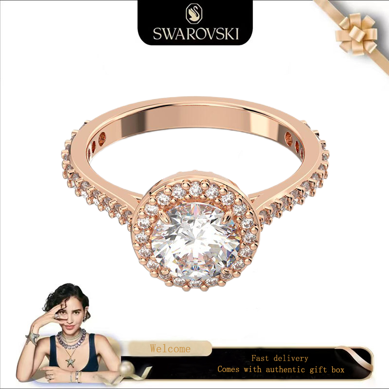 Swarovski (ใหม่)แหวนแฟชั่นสตรี Rose Gold Constella แหวนค็อกเทลทรงกลม pavé เพชรสีขาว ของขวัญวันวาเลนไทน์ ของขวัญวันเกิด