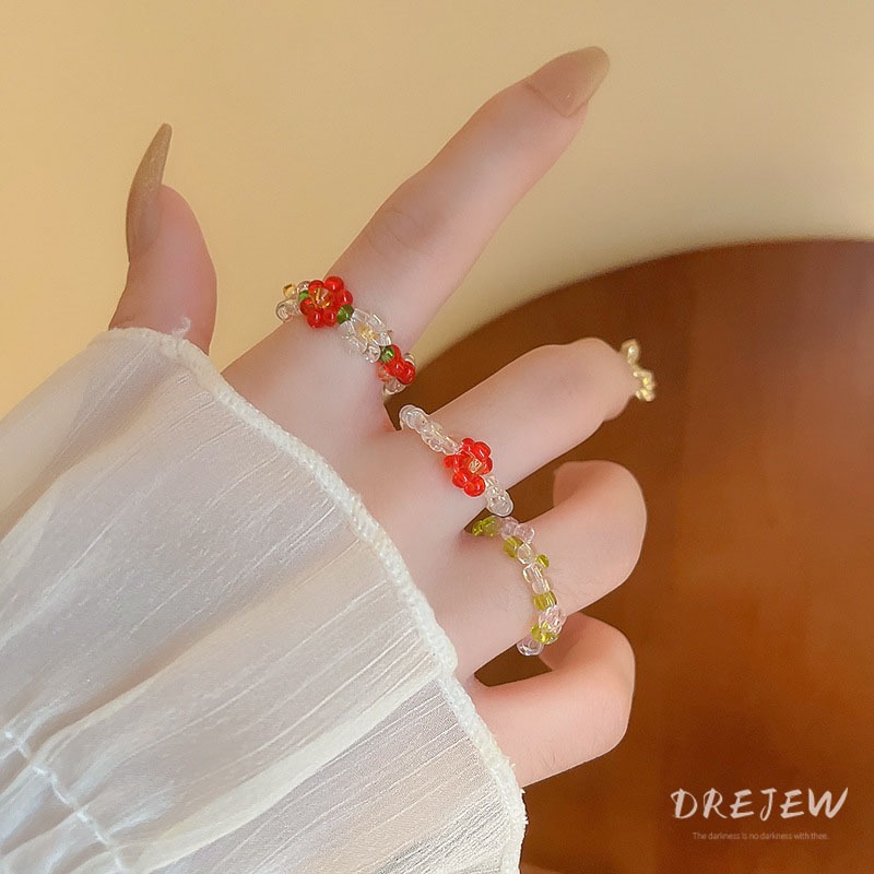 Drejew ดอกไม้ผิดปกติแหวนยางยืดลูกปัด Commuter แหวนนิ้วชี้หวาน Instagram girly se