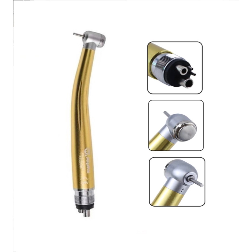 4 หลุมปุ่มกดทันตกรรมกังหันไฟฟ้าสีทอง Handpiece ความเร็วสูง