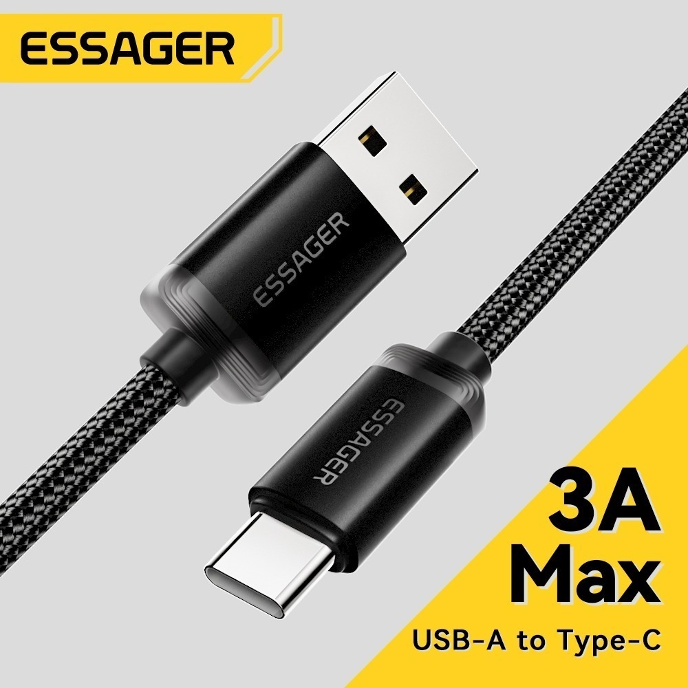 Essager Type-C สาย USB ถึง Type-C/USB ถึง Micro 3A Fast สายชาร์จสีดําสําหรับ ip 