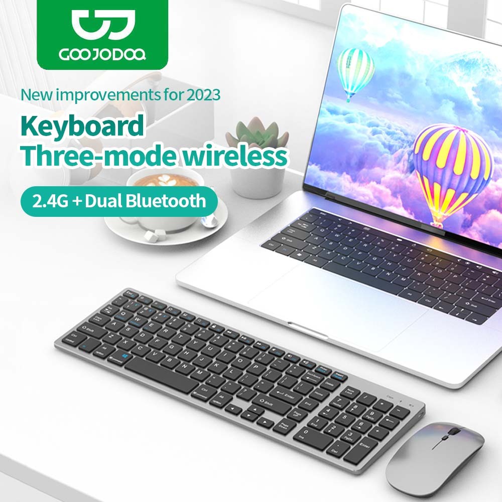 GOOJODOQ Modus ชุดคีย์บอร์ด เมาส์ไร้สาย บลูทูธ 3 102 คีย์ สําหรับ แล็ปท็อป เดสก์ท็อป PC