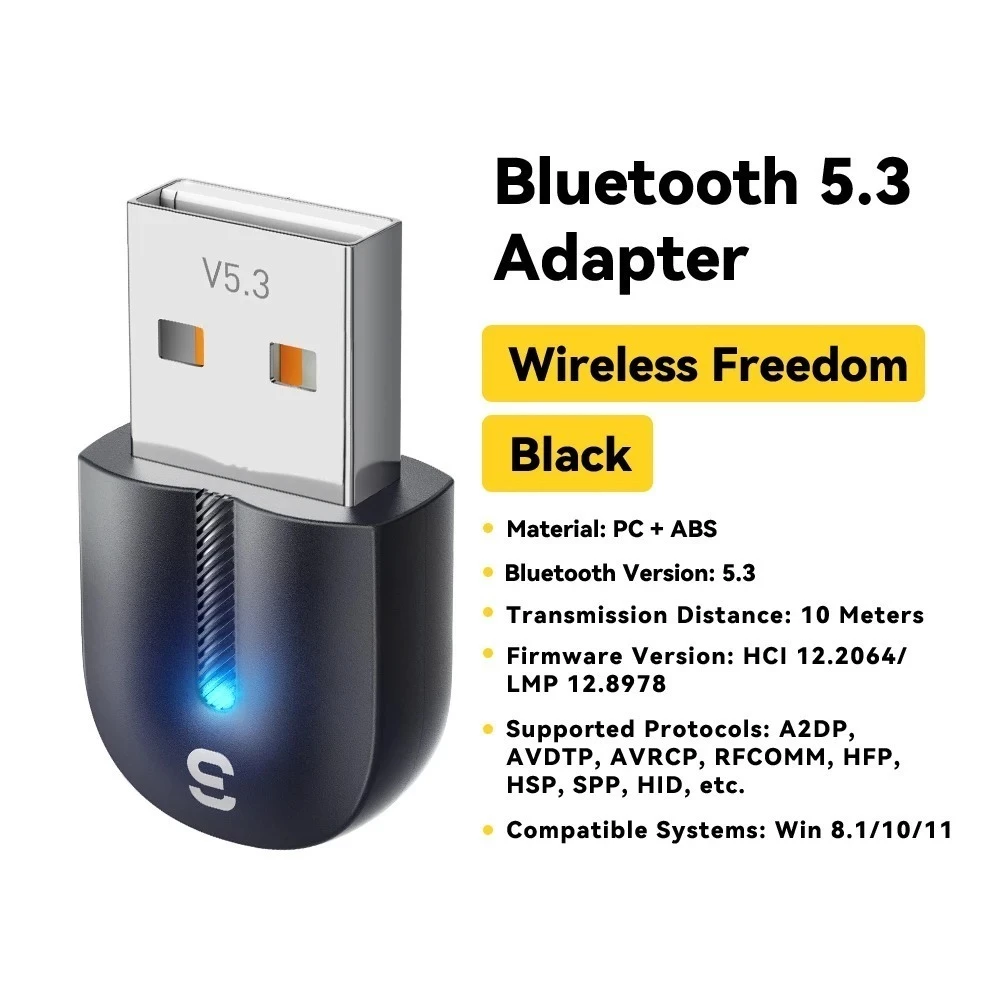 Essager อะแดปเตอร์บลูทูธ USB Dongle บลูทูธ 5.3 สําหรับ PC แล็ปท็อปลําโพงเครื่องรับสัญญาณเสียงเมาส์ไร้สายคีย์บอร์ด USB Transmitter