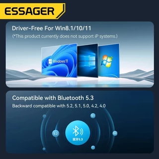 Essager อะแดปเตอร์บลูทูธ USB Dongle บลูทูธ 5.3 สําหรับ PC แล็ปท็อปลําโพงเครื่องรับสัญญาณเสียงเมาส์ไร้สายคีย์บอร์ด USB Transmitter