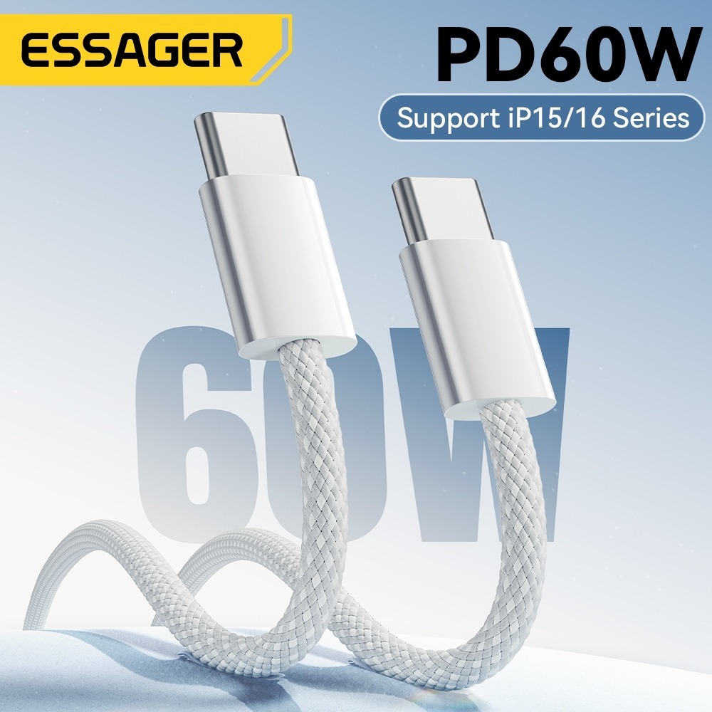 Essager 60W Type c ถึง Type c PD สาย 3A Fast สายชาร์จรองรับ QC4.0 สําหรับ Samsung Xiaomi IP15/16
