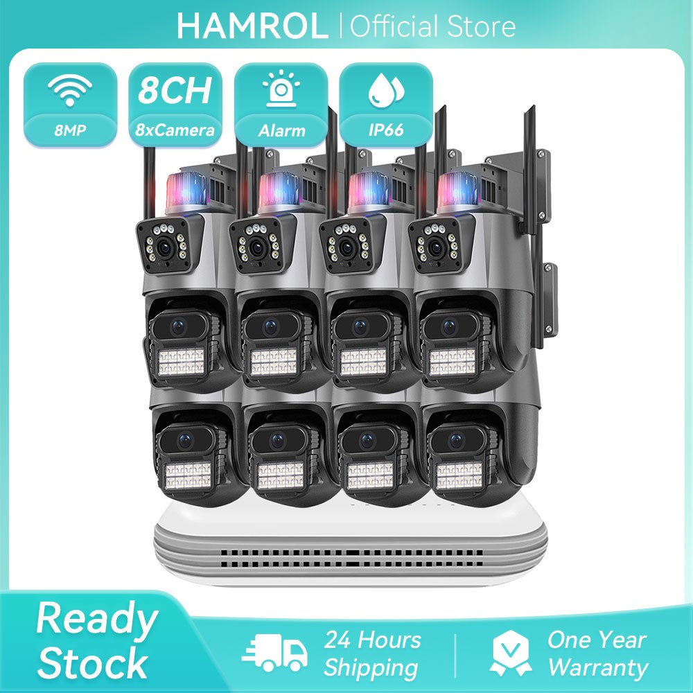 Hamrol 4K 8MP 8CH PTZ Dual Lens WIFI IP Security Camera H.265 Wireless NVR System Color Night Vision CCTV