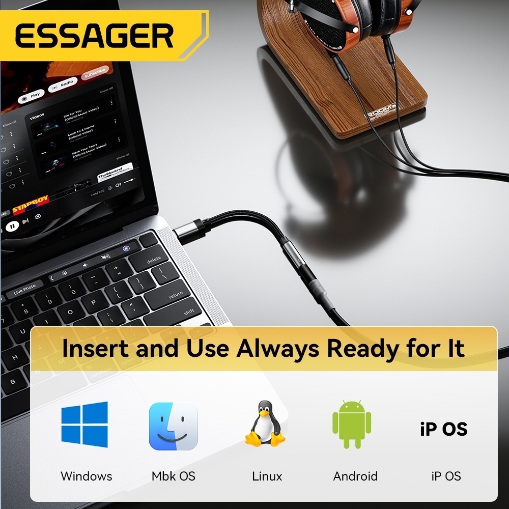 Essager 3.5 มม.สายแปลงเสียง USB C/L ถึง 3.5 แจ็คหูฟังอะแดปเตอร์ AUX สําหรับ Samsung Xiaomi IP12/13/14/15