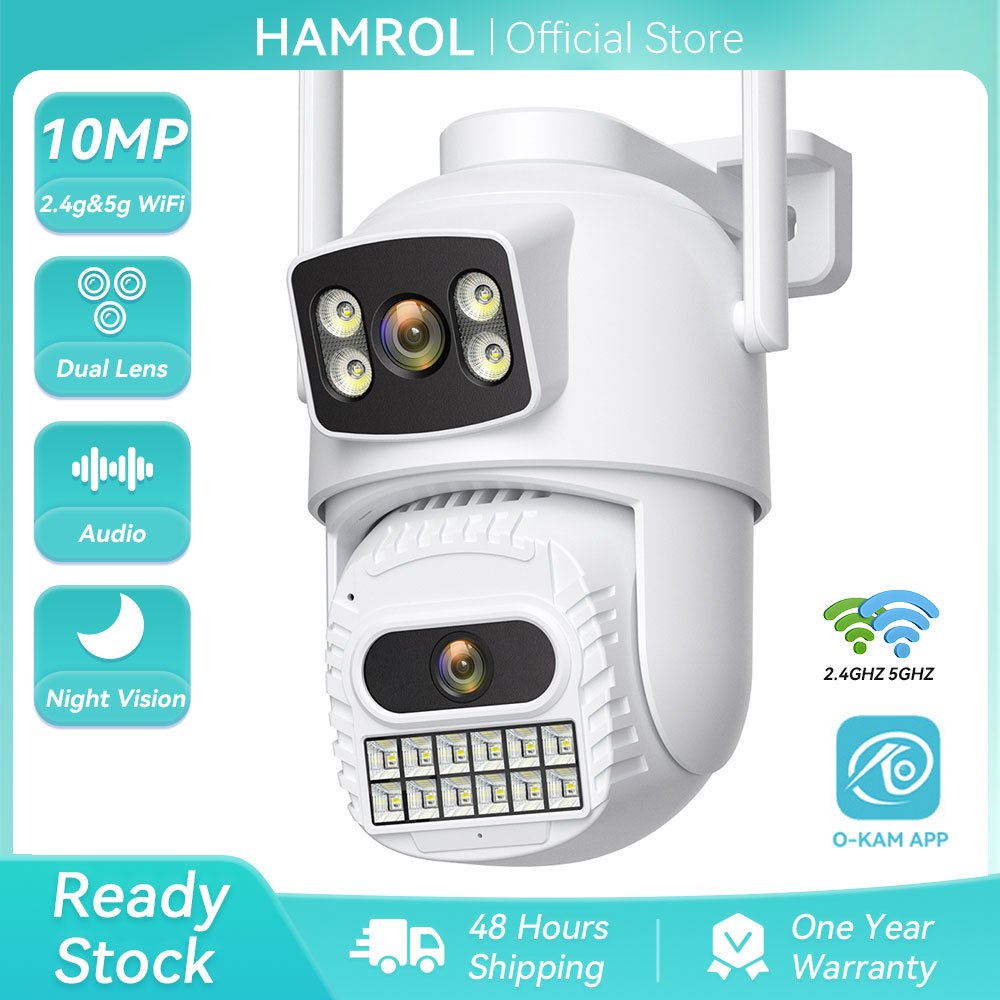 Hamrol 10MP 5G & 2.4GHz PTZ WiFi กล้อง IP กันน้ํากลางแจ้งการติดตามอัตโนมัติกล้องวงจรปิดไร้สาย O-KAM 