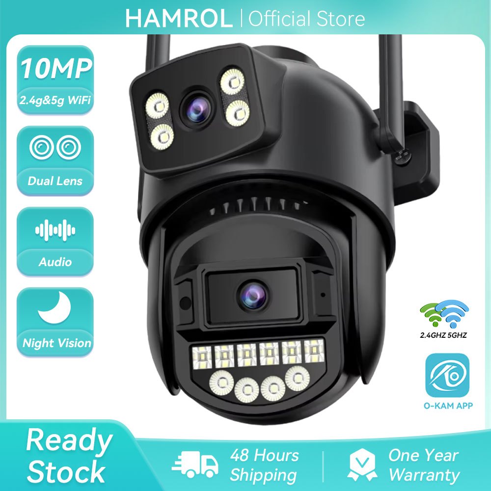 Hamrol 10MP Dual Lens PTZ WiFi IP กล้อง 5G & 2.4G HZ IP66 กันน้ําเครือข่ายกล้องวงจรปิด O-KAM Pro APP