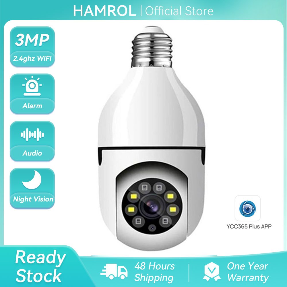 Hamrol 3MP Bulb PTZ Wifi Camera YCC365 Plus 1080P  Auto Tracking 2MP 4X Digital Zoom Indoor CCTV