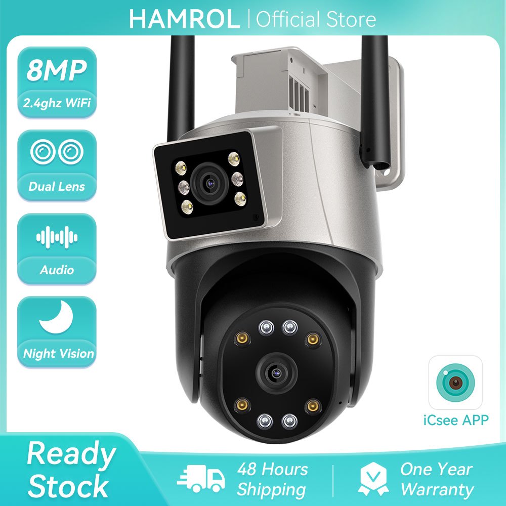 Hamrol 4K 8MP Network Wireless Monitor Dual Lens Outdoor PTZ WIFI Camera Automatic Tracking CCTV
