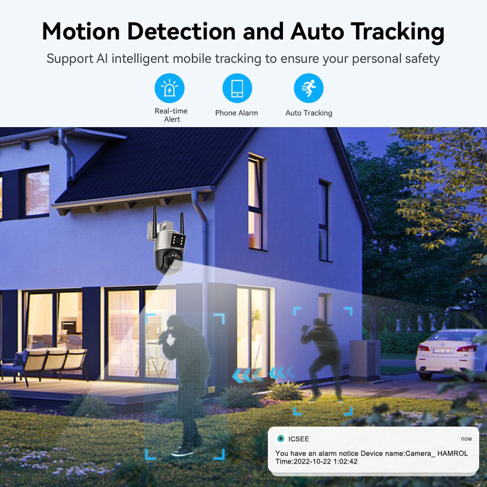 Hamrol 4K 8MP Network Wireless Monitor Dual Lens Outdoor PTZ WIFI Camera Automatic Tracking CCTV