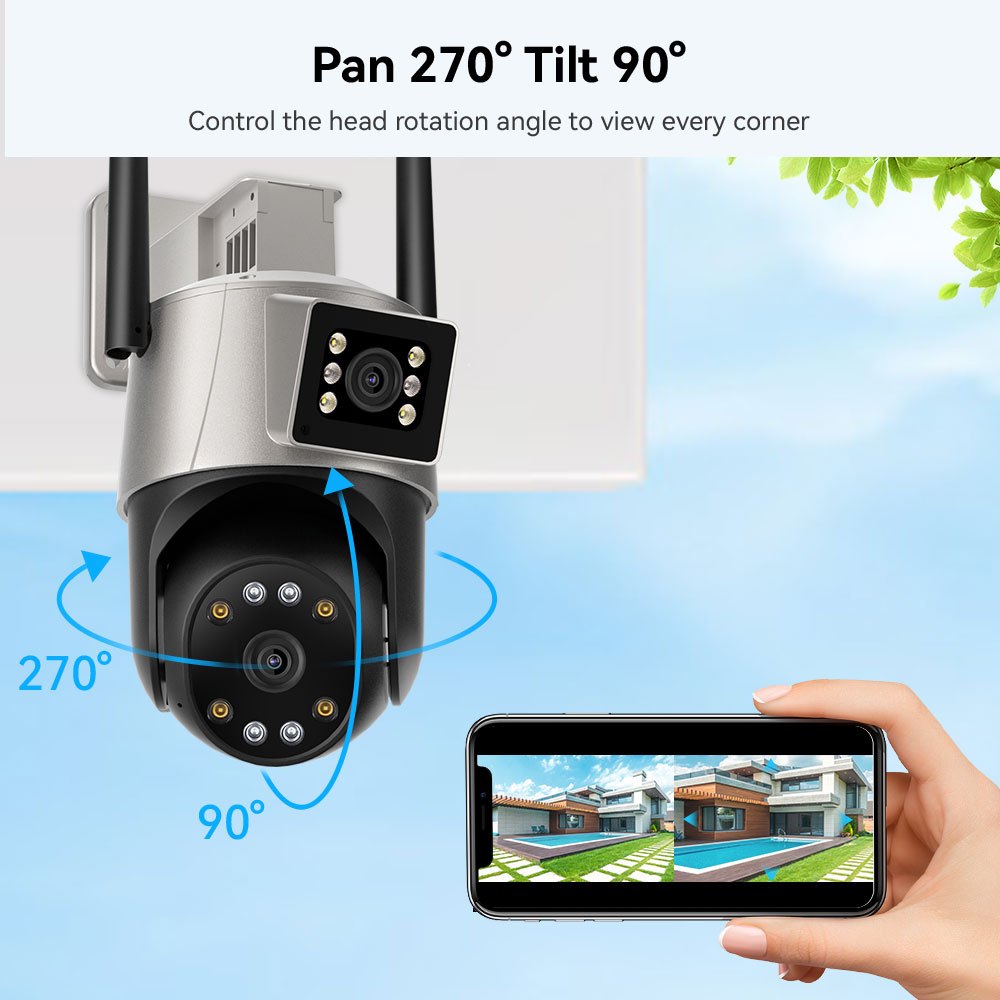 Hamrol 4K 8MP Network Wireless Monitor Dual Lens Outdoor PTZ WIFI Camera Automatic Tracking CCTV
