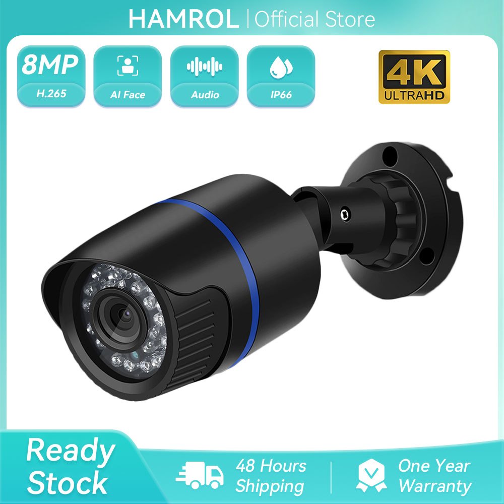 Hamrol 4K 8MP 5MP 4MP Audio 48V POE IP Camera AI Face Detection IR Night Vision POE Outdoor CCTV