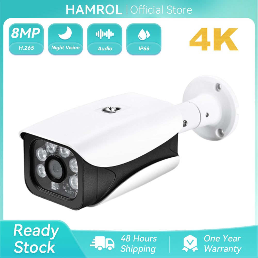 Hamrol 4K 8MP POE Network Camera Infrared Night Vision 5MP/4MP/2MP Outdoor Waterproof CCTV