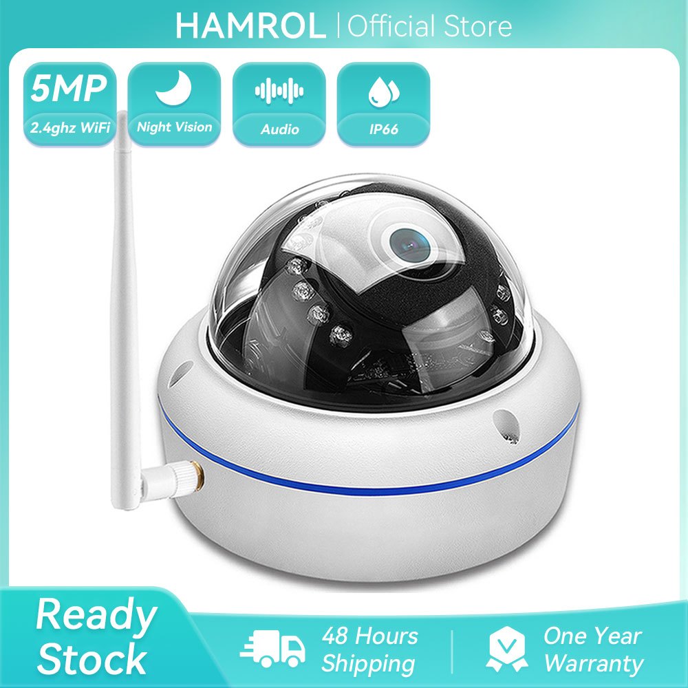 Hamrol 5MP Vandal-proof Wifi IP Camera 1080P Audio Record Night Vision Outdoor CCTV Dome Camera