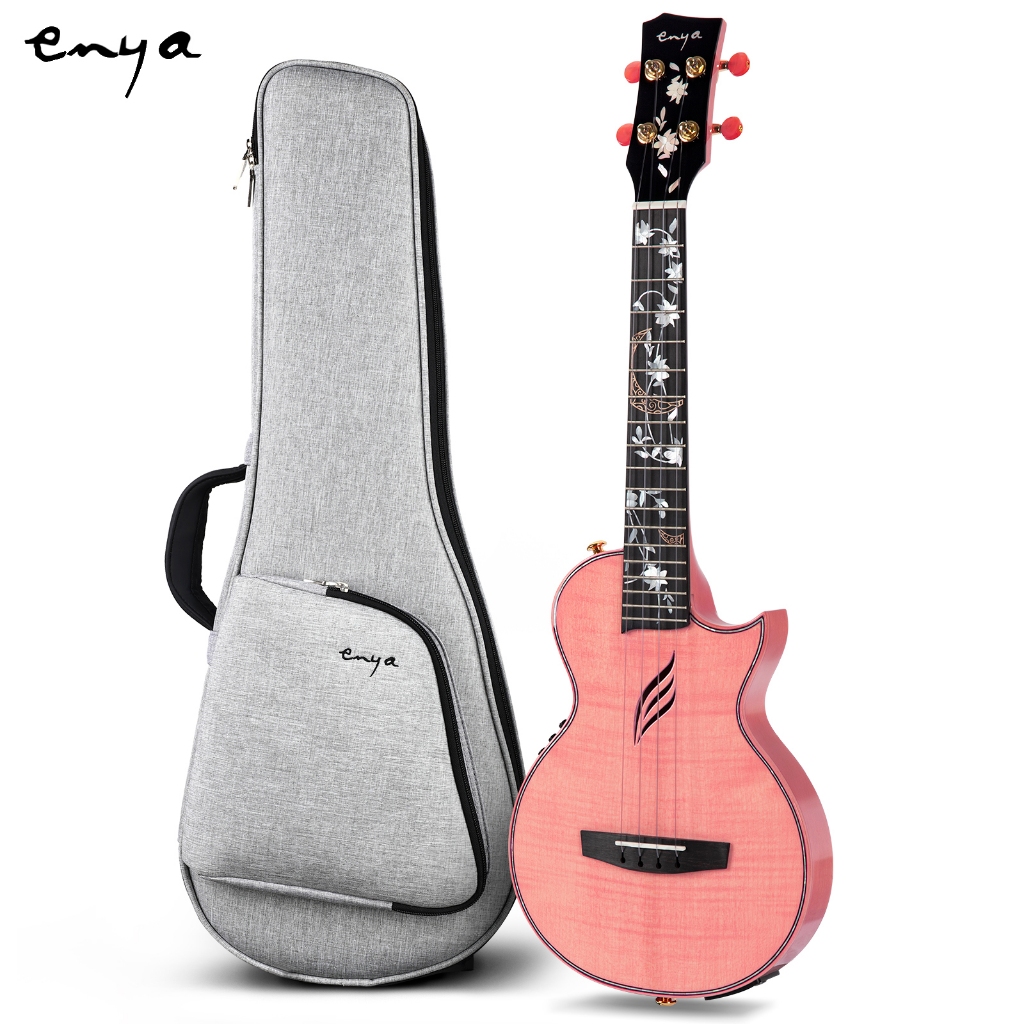 Enya E6 Tenor Ukulele All Solid Flame Maple Ukulele ในตัว AcousticPlus Pickup และ Deluxe Ukulele กรณ