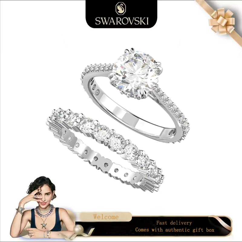 Swarovski (ใหม่)FashionwomensRing S925 ชุดเงินสเตอร์ลิง (2) รอบตัดเพชรสีขาวแหวน Constella ของขวัญวันวาเลนไทน์ของขวัญวันเกิด