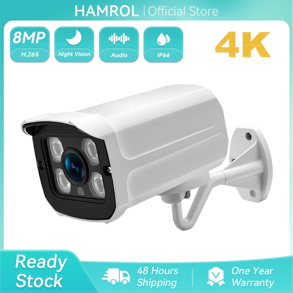 Hamrol 8MP 4K POE Outdoor Waterproof Infrared Night Vision Monitoring Gun Camera 5MP/4MP/2MP  CCTV