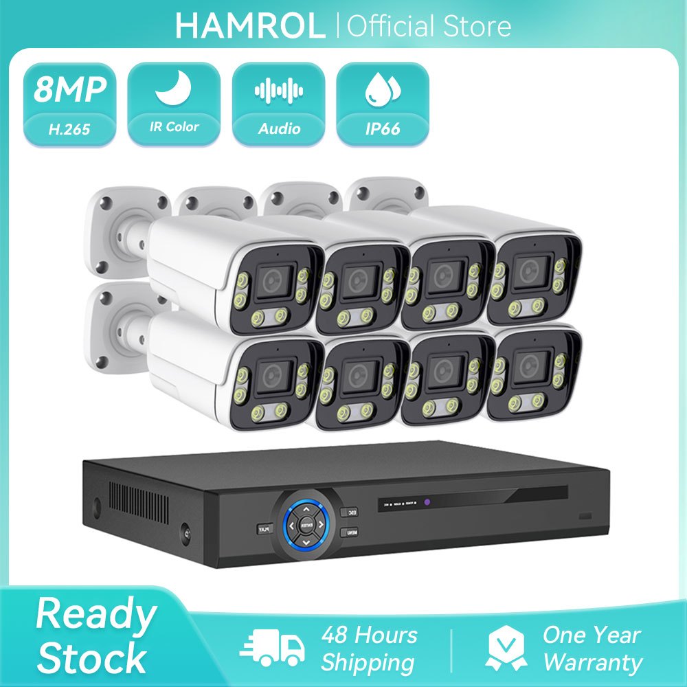 Hamrol 4K 8MP POE Network Surveillance Camera Set System 6-Light Remote Recording CCTV
