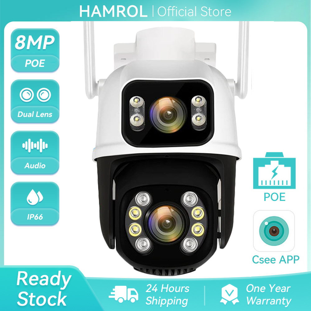 Hamrol 4K 8MP POE PTZ Camera Auto Tracking Waterproof Color Night Vision Wireless/Wired Security CCTV