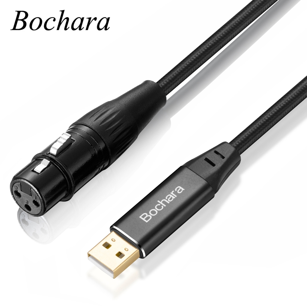 Bochara USB to XLR สายบันทึกไมโครโฟนหญิง Dual Shielded Built Chipset Studio Audio Cords
