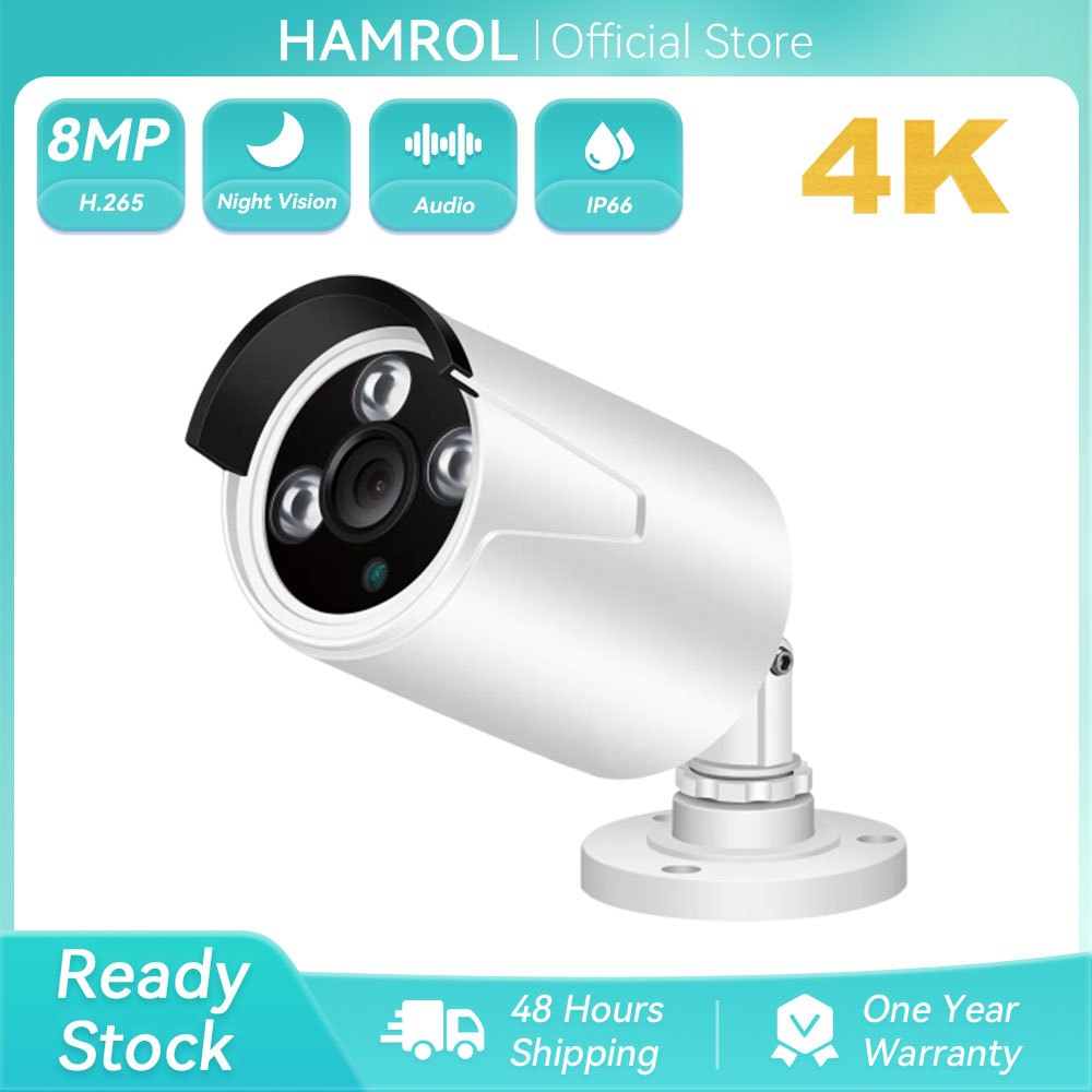 Hamrol 4K 8MP POE IP Network Monitoring Camera Infrared Night Vision 5MP/4MP/2MP Waterproof CCTV