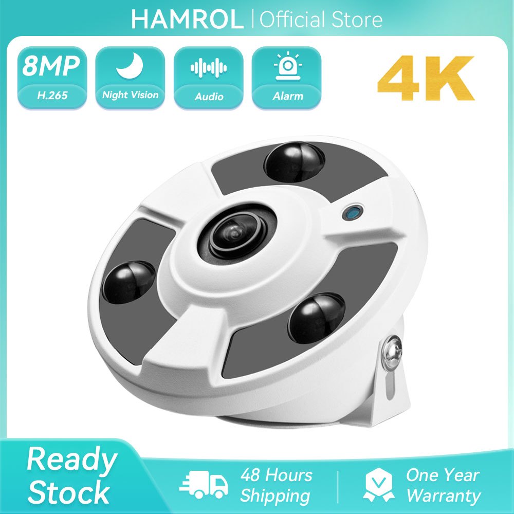 Hamrol 8MP 4K POE Indoor Network Camera 1.7MM Lens Panoramic 5MP 4MP 2MP CCTV Xmeye