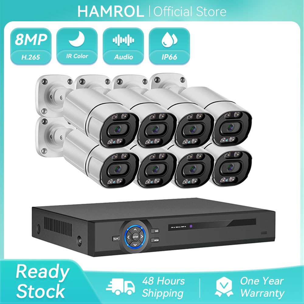 Hamrol กล้องวงจรปิด 4K 8MP HD POE H.265 กันน้ํา P2P